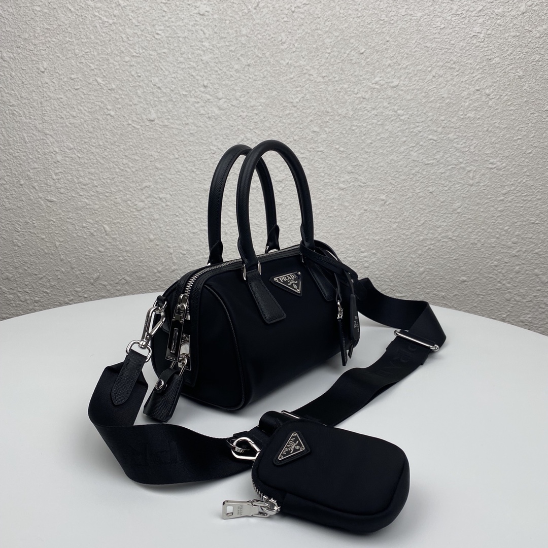 Prada Re Nylon Top Handle Shoulder Bag Black 1BB846